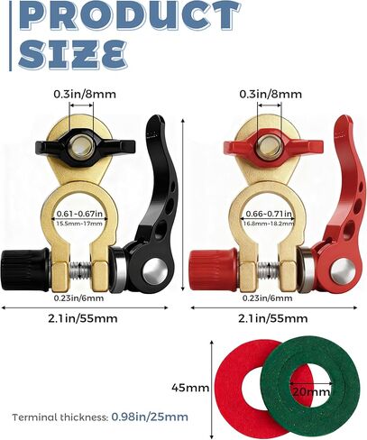 2PCS Battery Terminal Connectors,Car Accessories Universal Car Battery Terminal Connector,Batterys Cable Ends Quick Release with Anti-Corrosion Pad,Used for Cars,Caravans,Trucks,Boats,etc in Saudi Arabia