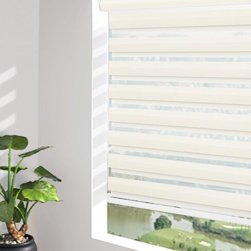 No Drill No Tools Cordless Zebra Blinds for Windows, Day & Night Dual Sheer Roller Shades,Easy Installation,Free-Stop Lift System, White Privacy Blinds for Home,Custom Size. in Saudi Arabia