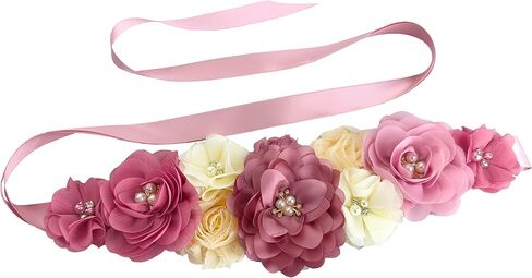 Maternity Flower Sash Belt Dusty Pink,Flower Sash for Babyshower,Dusty Pink Sash Belt for Women Dresses in Kuwait