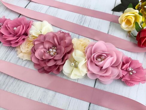 Maternity Flower Sash Belt Dusty Pink,Flower Sash for Babyshower,Dusty Pink Sash Belt for Women Dresses in Kuwait