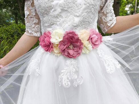 Maternity Flower Sash Belt Dusty Pink,Flower Sash for Babyshower,Dusty Pink Sash Belt for Women Dresses in Kuwait