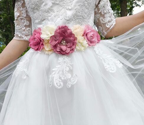 Maternity Flower Sash Belt Dusty Pink,Flower Sash for Babyshower,Dusty Pink Sash Belt for Women Dresses in Kuwait