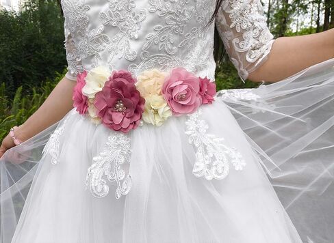 Maternity Flower Sash Belt Dusty Pink,Flower Sash for Babyshower,Dusty Pink Sash Belt for Women Dresses in Kuwait
