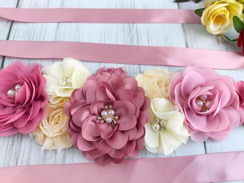 Maternity Flower Sash Belt Dusty Pink,Flower Sash for Babyshower,Dusty Pink Sash Belt for Women Dresses in Kuwait