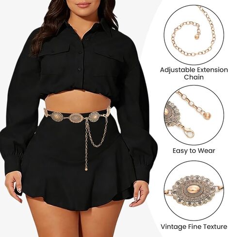 Western Waist Chain Belts for Women Adjustable Metal Belt for Dresses girl Jeans Country Concert in Saudi Arabia