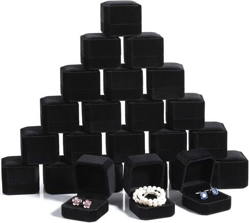 24 Pcs Velvet Ring Box Jewelry Box Earring Jewelry Case Gift Boxes for Women Wedding Engagement Birthday Anniversary 2.12 x 1.77 x 2 Inch(Black) in Saudi Arabia