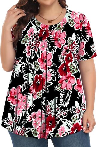 قمصان Tencede للسيدات بمقاسات كبيرة وقمصان قصيرة الأكمام ورقبة دائرية وبلوزات تونيك كاجوال فضفاضة in Kuwait