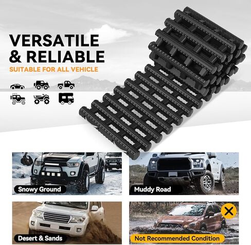 Auto Dynasty [2PC] Traction Mat Portable Recovery Tracks Mat Traction Board Non-Slip Max Capacity Load 7T Compatible with Most Vehicles, for Snow, Ice, Mud and Sand Emergency Aid, Black in Saudi Arabia