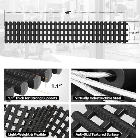 Auto Dynasty [2PC] Traction Mat Portable Recovery Tracks Mat Traction Board Non-Slip Max Capacity Load 7T Compatible with Most Vehicles, for Snow, Ice, Mud and Sand Emergency Aid, Black in Saudi Arabia
