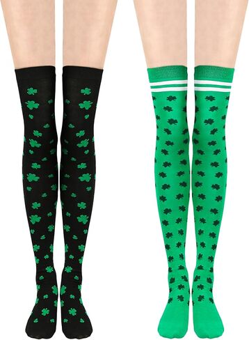 St. Patrick Day Socks Shamrock Striped Long Compression Socks for Women Irish Green Holiday Over the Knee High Socks in Saudi Arabia