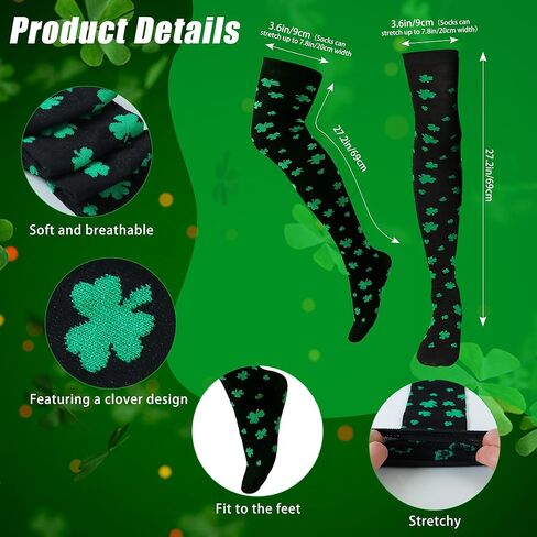 St. Patrick Day Socks Shamrock Striped Long Compression Socks for Women Irish Green Holiday Over the Knee High Socks in Saudi Arabia