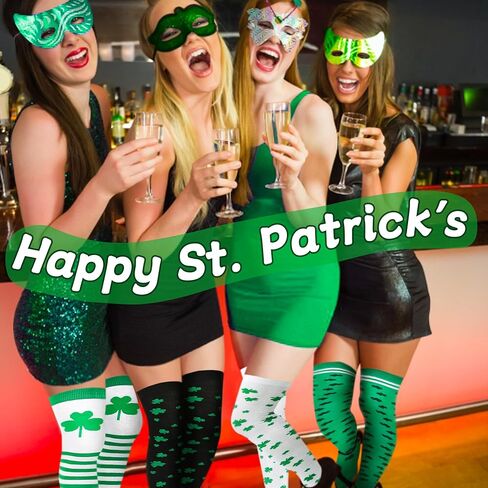 St. Patrick Day Socks Shamrock Striped Long Compression Socks for Women Irish Green Holiday Over the Knee High Socks in Saudi Arabia