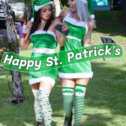 St. Patrick Day Socks Shamrock Striped Long Compression Socks for Women Irish Green Holiday Over the Knee High Socks in Saudi Arabia