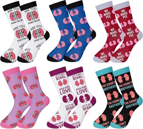 Newcotte 6 Packs National Kidney Month Socks Nephrology Transplant Gifts for Nephrologist Urology Dialysis Nurse Kidney Care Appreciation Gifts CKD Awareness Renal Present in Saudi Arabia