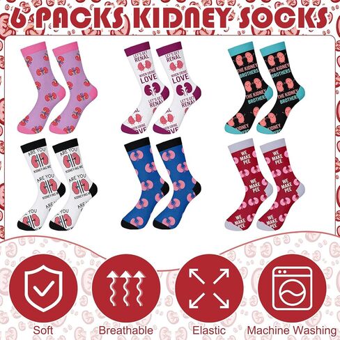 Newcotte 6 Packs National Kidney Month Socks Nephrology Transplant Gifts for Nephrologist Urology Dialysis Nurse Kidney Care Appreciation Gifts CKD Awareness Renal Present in Saudi Arabia