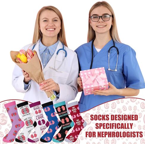 Newcotte 6 Packs National Kidney Month Socks Nephrology Transplant Gifts for Nephrologist Urology Dialysis Nurse Kidney Care Appreciation Gifts CKD Awareness Renal Present in Saudi Arabia