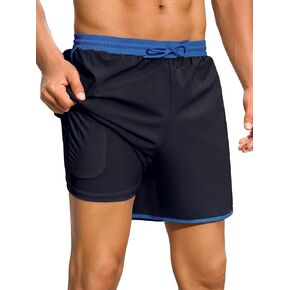 Mens Swim Trunks with Compression Liner Swimsuits Board Shorts 5.5" Retro Quick Dry Swim Shorts with Zipper Pockets in Kuwait