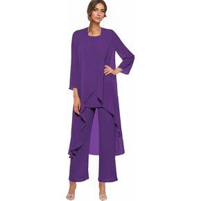 Chiffon Mother of The Bride Pant Suits for Wedding 3 Pieces Formal Grandmother Pantsuit Outfits with Jacket in Saudi Arabia