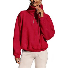 Haellun Womens Half Zip Hoodies Fleece Lined Sweatshirt Drawstring Pullover Winter Warm Hooded Tops in Kuwait