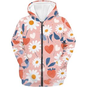Warm Cute Animal Print Zip Up Hoodie for Girls Loose Fit Casual Daily Hooded Sweatshirts with Kangaroo Pocket in Kuwait