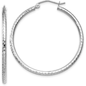 Real 14kt White Gold Diamond-cut 2mm Round Tube Hoop Earrings in Kuwait