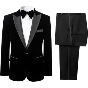 بدلة رجالية مخملية مكونة من قطعتين مزودة بزرين وسترة وسروال بقصة ضيقة وحفلات العشاء in Kuwait