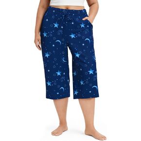 FLYCURVY Women's Plus Size Capri Pajama Pants Printed Drawstring Comfy Pj Bottoms With Pockets in Kuwait
