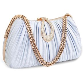 Women's Evening Clutch - Pleated satin formal clutch with metal clasp and chain strap, perfect for wedding parties in Saudi Arabia