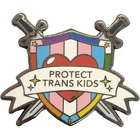 Protect Trans Kids Crossed Swords and Shield Trans Ally Pin | Support Trans Youth Transgender Rights Enamel Lapel Pin in Kuwait