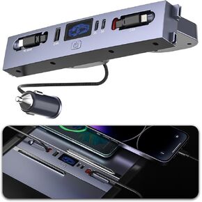 محور شاحن USB 65 وات لملحقات Tesla Model Y Juniper 2026 & Model 3 Highland 2024 2025، شحن سريع مع كابلات قابلة للسحب، محطة إرساء شاحن USB بـ 5 منافذ تناسب وحدة التحكم المركزية Tesla in Saudi Arabia