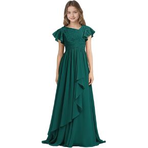 Rlweus Lace Junior Bridesmaid Dresses for Wedding Chiffon Short Sleeves Flower Girl Dress for Teen Girls Fromal Dress in Kuwait