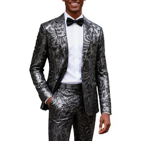 UNINUKOO Mens Suits Classic Fit 2 Piece Suit Set Shiny Sequin Party Prom Disco Clubwear Tuxedo for Men in Kuwait
