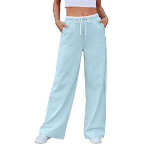 Women's Wide-Leg Straight Track Pants Lightweight Loose Color Block Waist Stretch Casual Trousers in Saudi Arabia