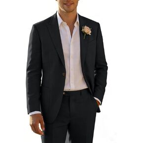 Men's 2 Pieces Linen Suits Casual Lightweight Summer Beach Groom Wedding Suit Linen Blazer Pants Set in Kuwait