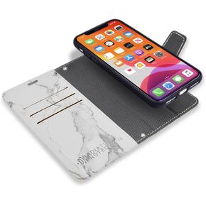 SafeSleeve Wallet Leather Case Detachable for iPhone 17 EMF Blocker for Cell Phone with 3 Card Holder & Adjustable Stand – Magnetic Closure, and Magnetic Folio Protection for Daily Use (White Marble) in Kuwait