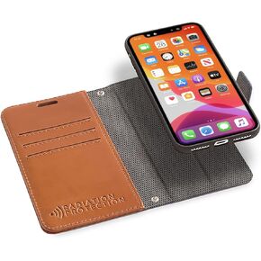 SafeSleeve Wallet Leather Case Detachable for iPhone 17 Air EMF Blocker for Cell Phone with 3 Card Holder & Adjustable Stand – Magnetic Closure, and Magnetic Folio Protection for Daily Use (Leather) in Kuwait