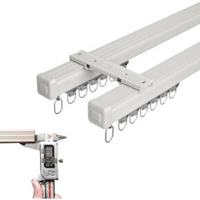 Heavy Duty Double Track Aluminum Curtain Rails, Customizable Length 1-10m, Wall/Ceiling Mount, Carbonized White Room Divider Track Set for Living Room & Bedroom, 220cm in Saudi Arabia