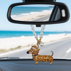 yoRise Bling Diamond Dachshund سحر مرآة الرؤية الخلفية للسيارة، حلية معلقة من حجر الراين الكريستالي، قلادة سيارة متلألئة لطيفة، ملحقات الديكور الداخلي للسيارات العالمية للنساء الفتيات (أسود) in Kuwait
