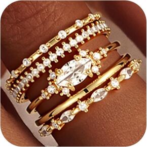 Mujahid 14K Gold Plated Stackable Rings for Women Non Tarnish - Dainty Cubic Zirconia Wedding Bands Ring Set Minimalist Trendy Statement Engagement Promise Thumb Rings Valentine's Day Gift Size 6-10 in Saudi Arabia
