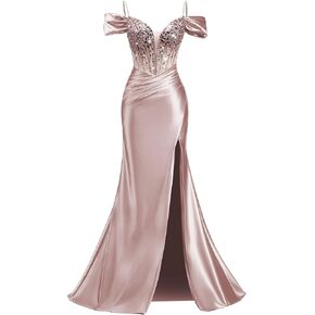 فساتين لحضور الحفلات الموسيقية من الساتان المطرز للنساء 2026 مشد حورية البحر طويل مكشكش بحزام سباغيتي فساتين سهرة رسمية مع شق in Kuwait