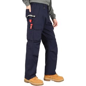 سروال KONRECO FR للرجال جيوب البضائع المفيدة بنطلون جينز نجار مقاوم للهب 8.5oz قابل للتمدد ناعم ومريح NFPA2112 CAT2 in Kuwait