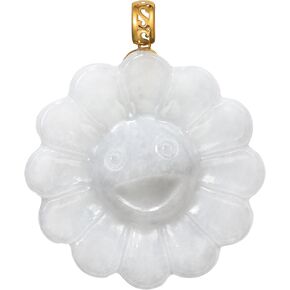 18K Solid Yellow Gold Natural Grade A Jadeite Smiling Flower Murakami Motif, Genuine Jade Pendant Necklace, Handcarved Jadeite, with Gift Box in Saudi Arabia
