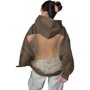 سترة بقلنسوة للنساء من Crancious سترة بقلنسوة مثيرة بدون ظهر من شبكة صيد السمك مع ترتر وشبكة صيد السمك مع جيب in Kuwait