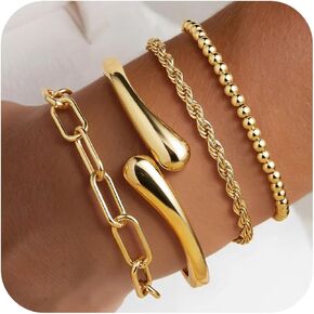 M MOOHAM Easter Gifts Basket Stuffers Easter Gold Bracelet - Chunky 14k Gold Plated Bangle Bracelets for Women Trendy Hypoallergenic Stackable Twist Cuff Bracelet Stack Jewelry Gifts in Saudi Arabia