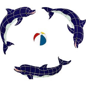 Aquatic Custom Tile Large 3 Dolphin Grouping with Beach Ball Porcelain Swimming Pool Mosaic (42"x 42") in Kuwait