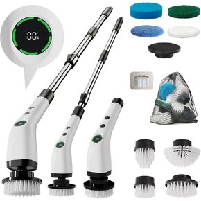 Electric Bathroom Cleaning Brush, Cordless Spin Scrubber Full Body Waterproof IPX7 with Adjustable Handle, 8 Replaceable Brush Heads for Bathtub/Kitchen/Window/Home -SD-CTB01 in Kuwait