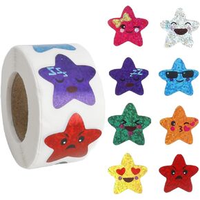 1000 PCS Star Stickers, Star Smiley Face Stickers, 1 Inch 8 Colors Self Adhesive Glitter Foil Stars Sticker Incentive Reward Sticker for Kids, Behavior Chart, School Student Teacher Office Supplies in Kuwait