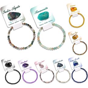 سوار مطرز بأحجار الشفاء 9 قطع من COLOYAN مقاس 4 مم للنساء والرجال، أساور كريستال طبيعية قابلة للتمدد، أحجار كريمة شبه ثمينة مجوهرات ريكي الروحية in Kuwait