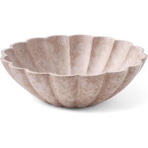 Large Decorative Bowl, Modern Storage Bowls for Home Decor, Artificial Stone Beige Color, Stylish Decorative Fruit Bowl for Kitchen Counter, Key Bowl for Entry Table, Ruffle Decor in Saudi Arabia