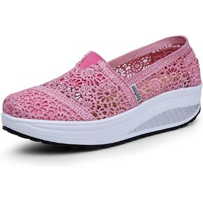Women's Floral Embroidery Lace Mesh Air Cushion Sneakers,Comfortable Orthopedic Diabetic Walking Toning Shoes Breathable Slip on Platform Loafers Casual Fashion Rocker Shoes in Kuwait